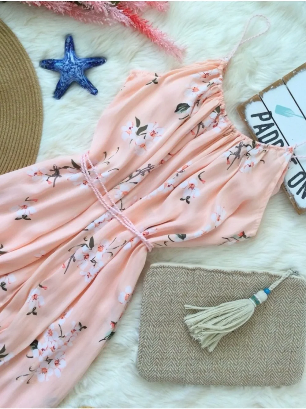 XS/S Abercrombie & Fitch Peach Floral Gecko Lizard Maxi Dress Western Boho